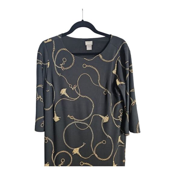 CHICO'S Printed Chain Print Black Shift Dress - Size 1 US 8/10 - Picture 5 of 11